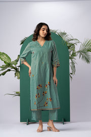 Petals & Weaves Teal Viscose Cotton Stitched Suit Sets